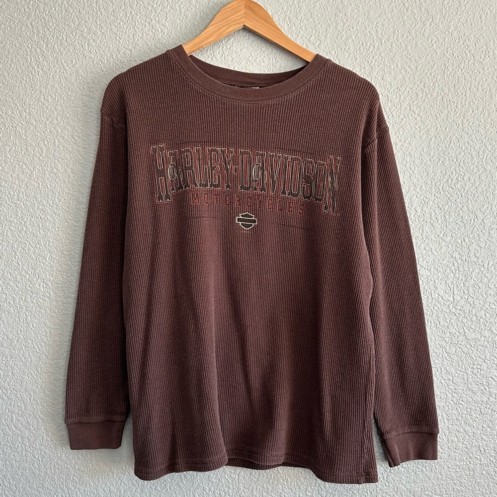 Vintage Harley Davidson Brown Long Sleeve Waffle Knit